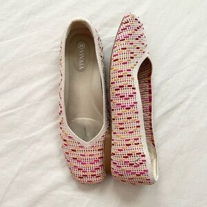 Vivaia Square-Toe V-Cut Flats (Margot 2.0 multi crochet pink